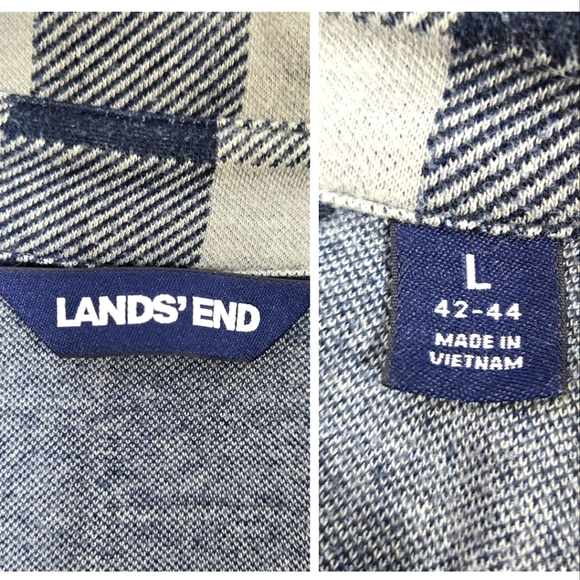 Lands End Mens Buffalo Check Blue and Gray Snap Buttoned Shirt - Picture 12 of 12